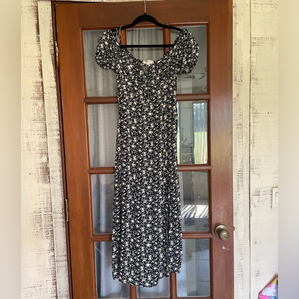 Womens Trendy Black Floral Maxi Dress With Slit